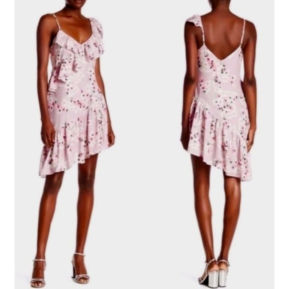 Parker Asymmetrical Ruffled Floral Print Dress Pink Size Large NWT $378